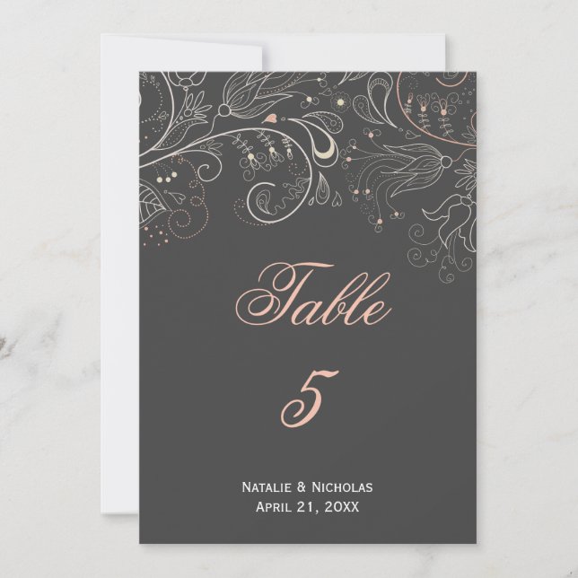 Floral Pattern Grey Tulip - Table Number (Front)