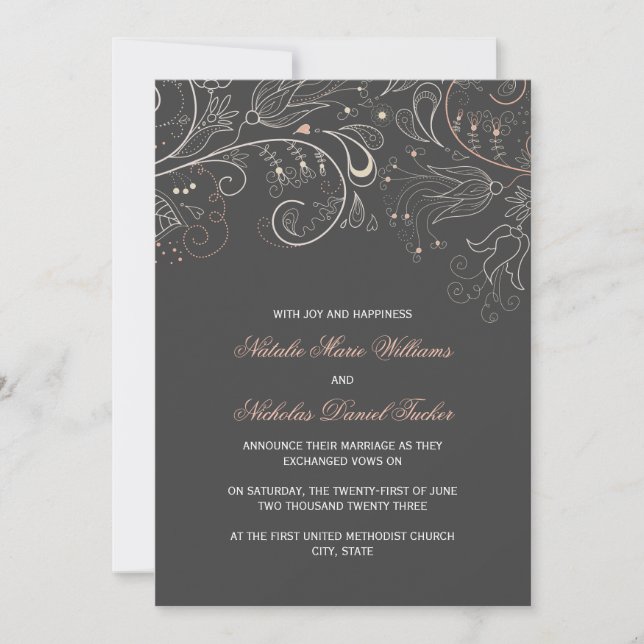 Floral Pattern Grey w/Tulip- Wedding Announcement (Front)