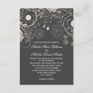 Floral Pattern Grey/White - 3x5 Wedding Invitation
