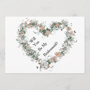 Floral Pattern Heart Will You Be My Bridesmaid Invitation