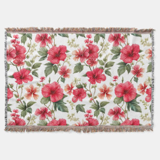 Floral Pattern Hibiscus Flowers Throw Blanket