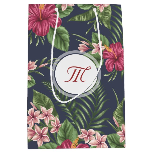 Floral Pattern Hibiscus Monogram M Gift Bag (Front)