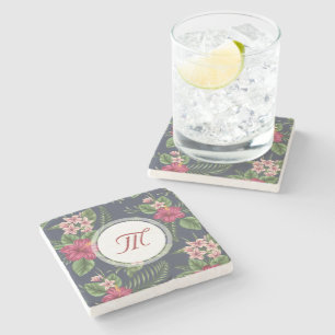 Floral Pattern Hibiscus Monogram Stone Coaster