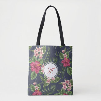 Floral pattern Hibiscus Monogram Tote Bag