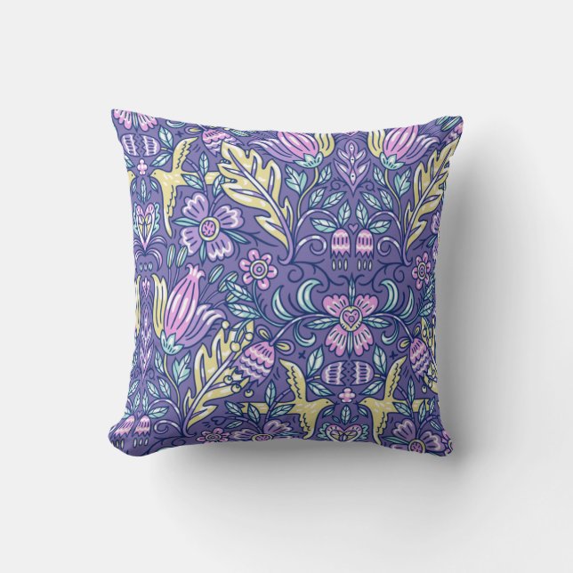 Floral pattern illustration throw pillow (Front)
