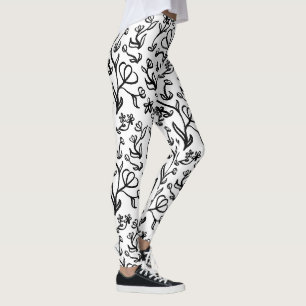 Floral Pattern in Black and White Leggings
