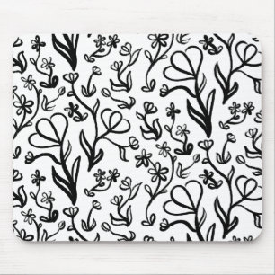 Floral Pattern in Black and White Mouse Pad