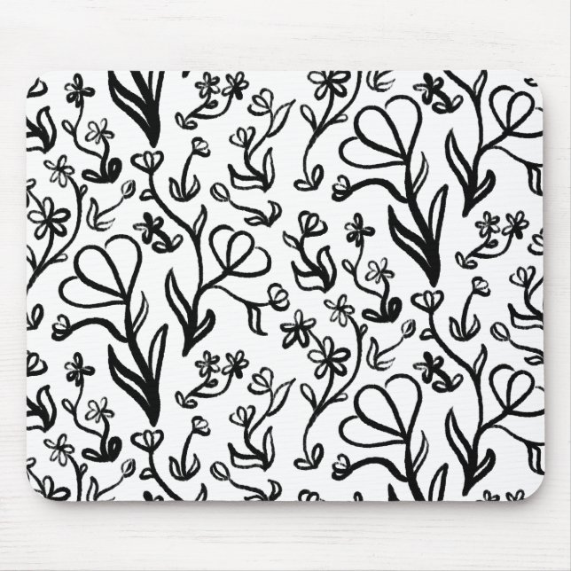 Floral Pattern in Black and White Mouse Pad (Front)