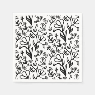Floral Pattern in Black and White Napkin