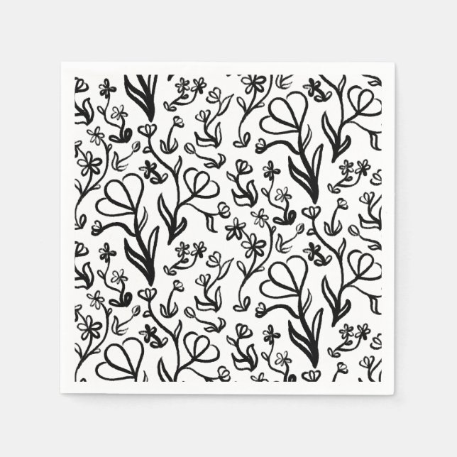 Floral Pattern in Black and White Napkin (Front)