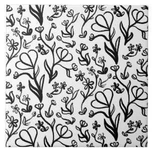 Floral Pattern in Black and White Tile