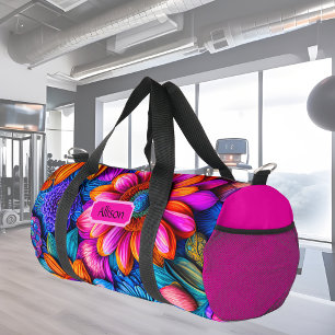 Floral pattern in boho style, custom duffle bag