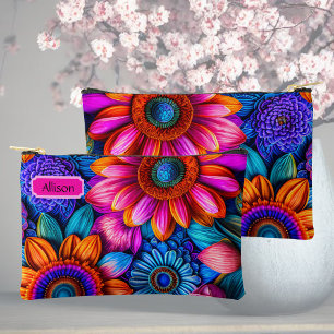 Floral pattern in boho style, personalizable accessory pouch