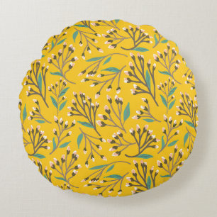Floral Pattern in  delicate branches and buds Round Pillow