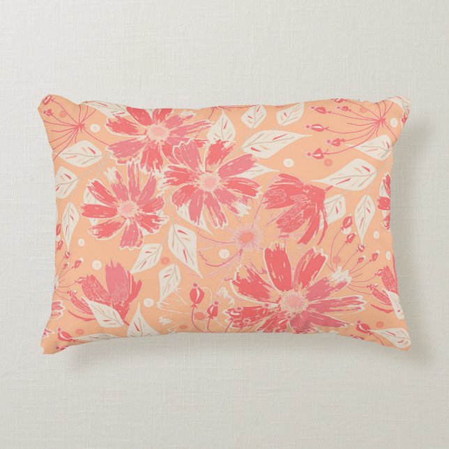 Floral pattern in fashionable peach shades accent pillow (Front)