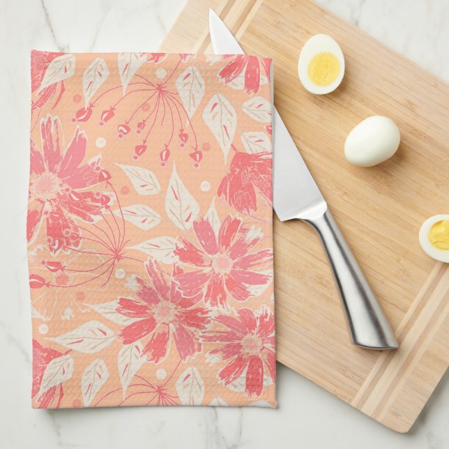 Floral pattern in fashionable peach shades kitchen towel (Quarter Fold)