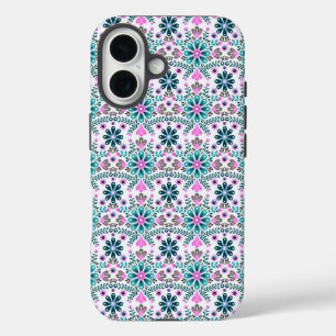 Floral Pattern in Hibiscus and Turquoise iPhone 16 Case