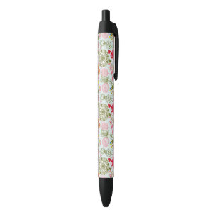Floral pattern in retro style 2 black ink pen