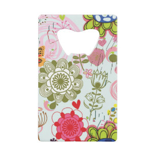 Floral pattern in retro style 2 credit card bottle opener