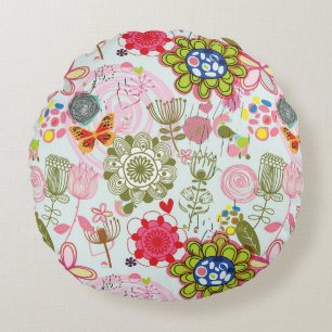 Floral pattern in retro style 2 round pillow