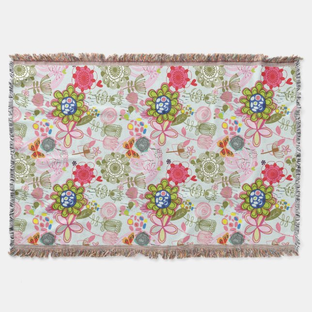 Floral pattern in retro style 2 throw blanket (Front)