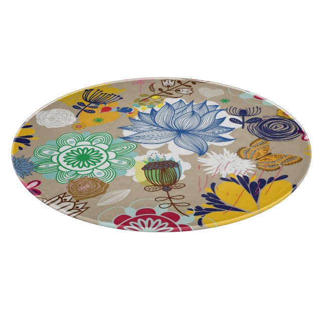 Floral pattern in retro style 3 cutting board (Corner)