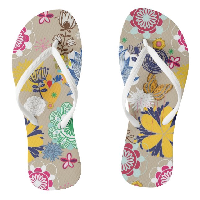Floral pattern in retro style 3 flip flops (Footbed)