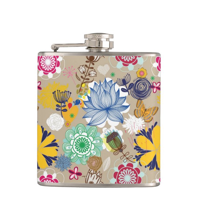 Floral pattern in retro style 3 hip flask (Front)