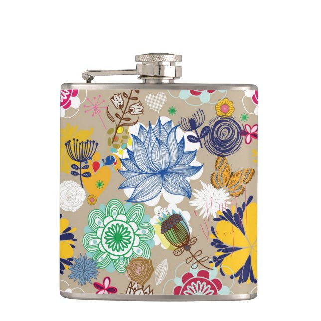 Floral pattern in retro style 3 hip flask (Front)