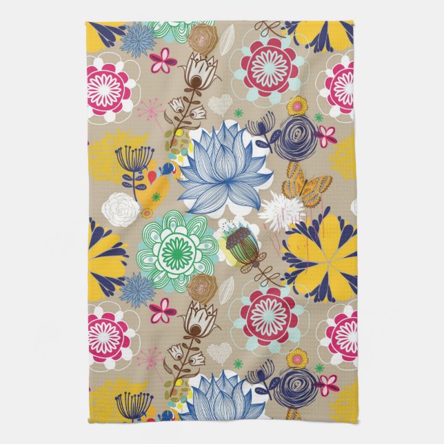 Floral pattern in retro style 3 kitchen towel (Vertical)