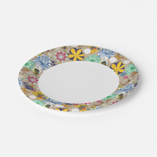 Floral pattern in retro style 3 paper plate