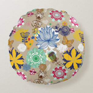 Floral pattern in retro style 3 round pillow