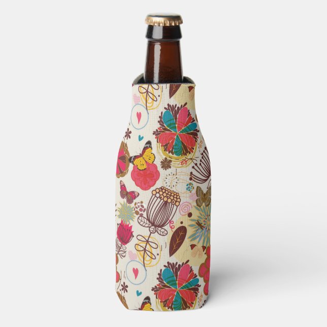 Floral pattern in retro style 4 bottle cooler (Bottle Front)