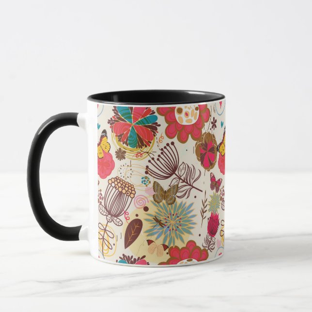 Floral pattern in retro style 4 mug (Left)
