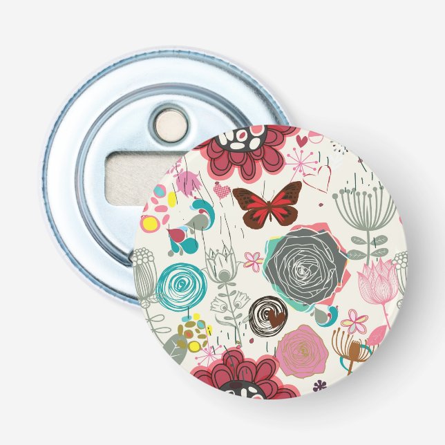Floral pattern in retro style 5 bottle opener (Front)