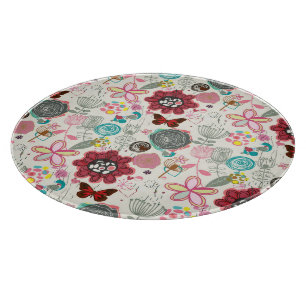 Floral pattern in retro style 5 cutting board
