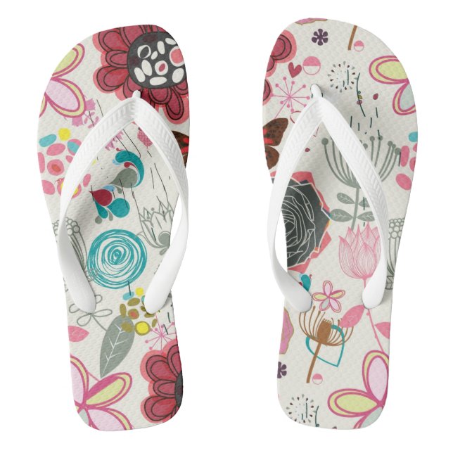 Floral pattern in retro style 5 flip flops (Footbed)