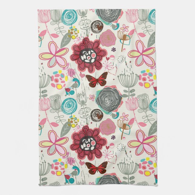 Floral pattern in retro style 5 kitchen towel (Vertical)