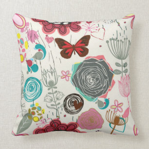 Floral pattern in retro style 5 throw pillow