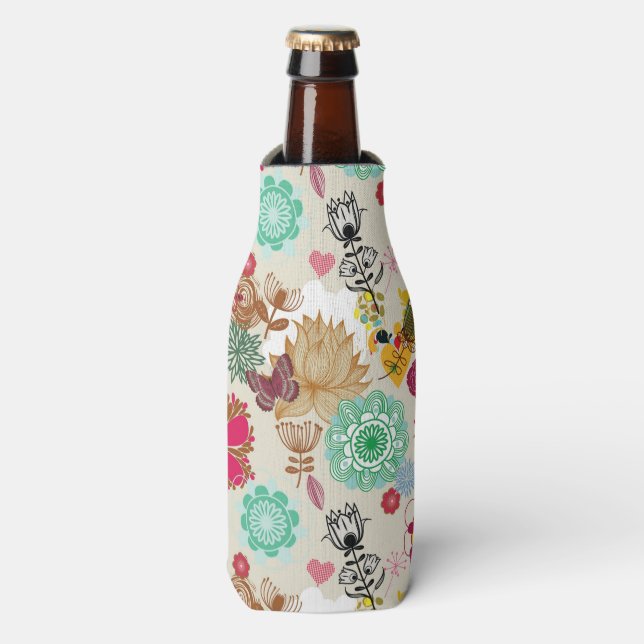 Floral pattern in retro style bottle cooler (Bottle Front)