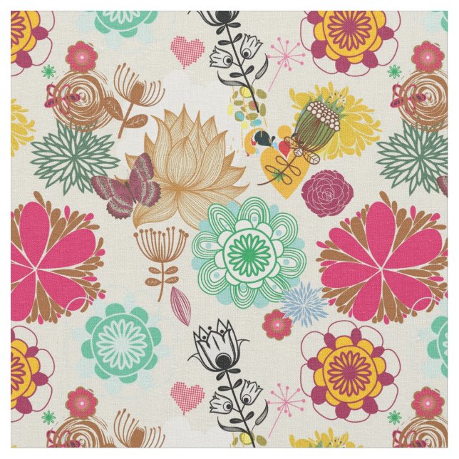 Floral pattern in retro style fabric (Close Up)