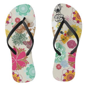 Floral pattern in retro style flip flops
