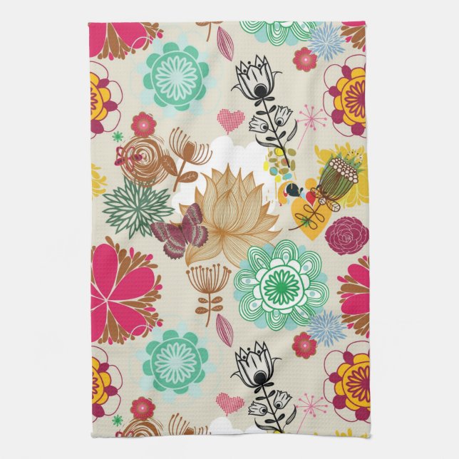 Floral pattern in retro style kitchen towel (Vertical)