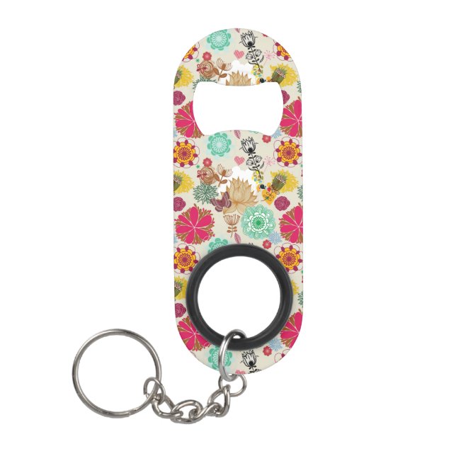 Floral pattern in retro style mini bottle opener (Front)