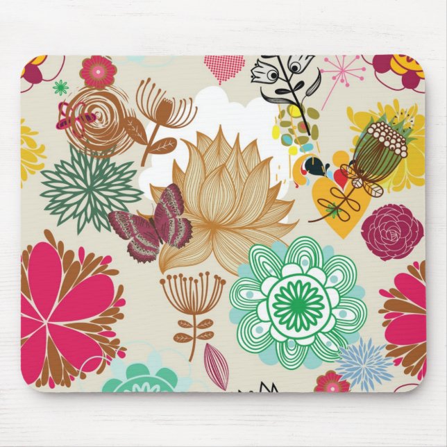 Floral pattern in retro style mouse pad (Front)