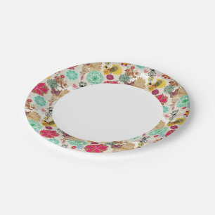 Floral pattern in retro style paper plate