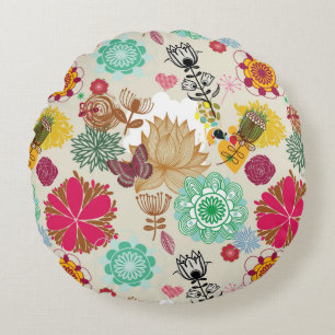 Floral pattern in retro style round pillow