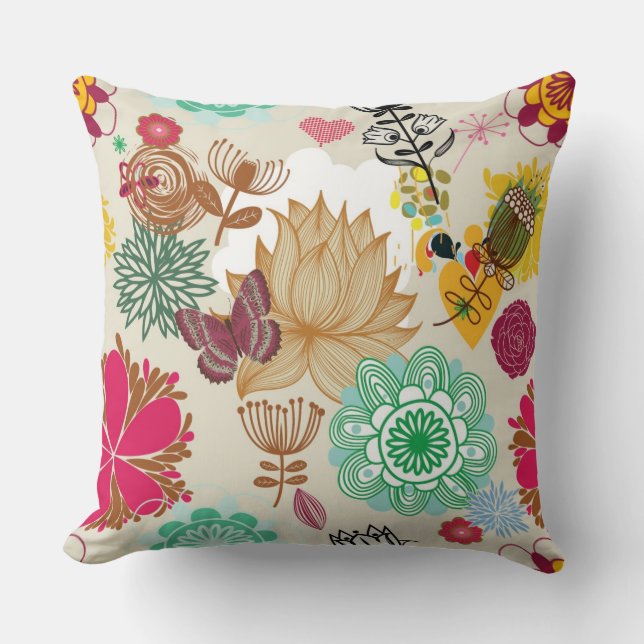 Floral pattern in retro style throw pillow (Front)