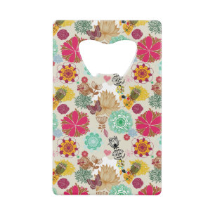 Floral pattern in retro style wallet bottle opener