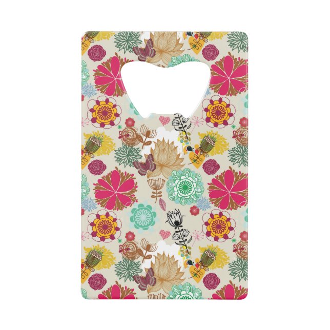 Floral pattern in retro style wallet bottle opener (Front)